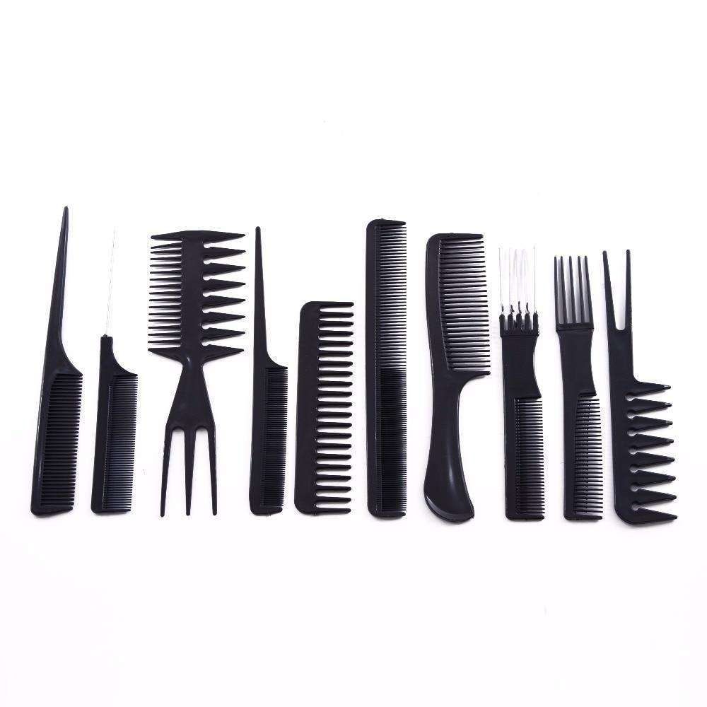 10pcs Professional Comb Set with Different Shapes, Black