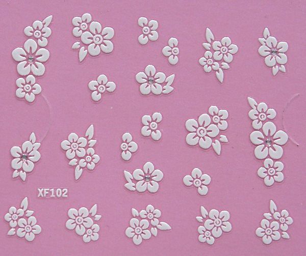 White nail decorations flowers stickers, 10 sheets
