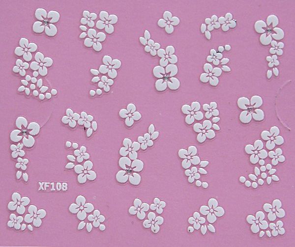 White nail decorations flowers stickers, 10 sheets