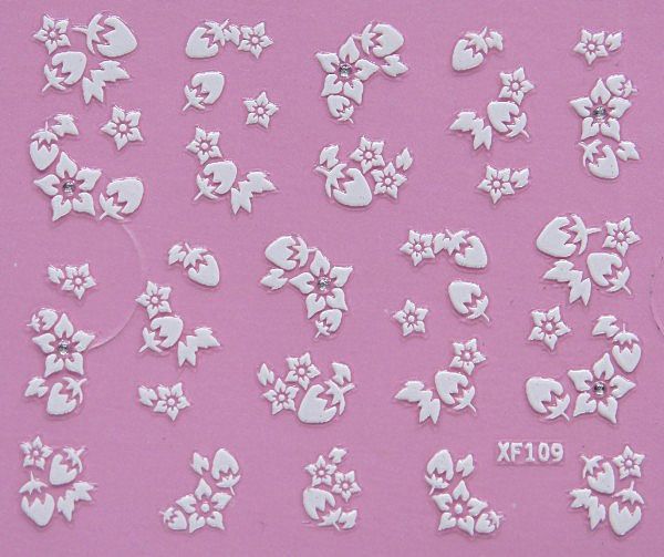 White nail decorations flowers stickers, 10 sheets