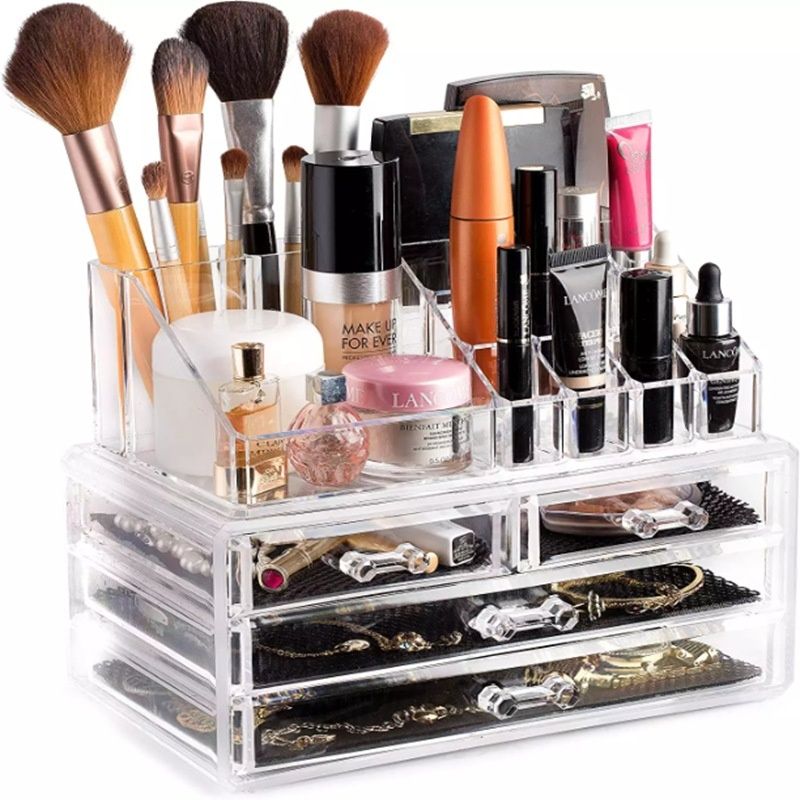 Acrylic Makeup Organizer 4 Drawers Transparent Makeup Stand