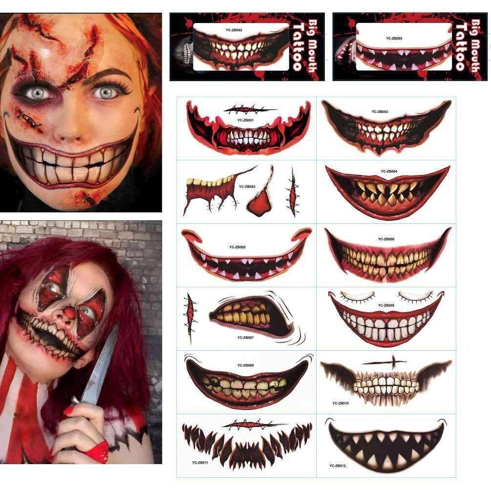12pcs Halloween Wound Tattoo Mouth Tattoos, MultiColor