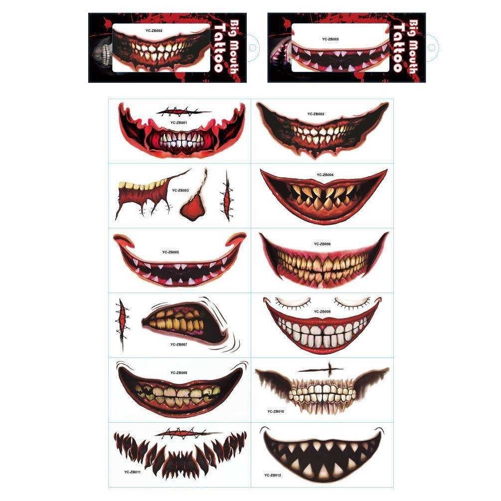 12pcs Halloween Wound Tattoo Mouth Tattoos, MultiColor