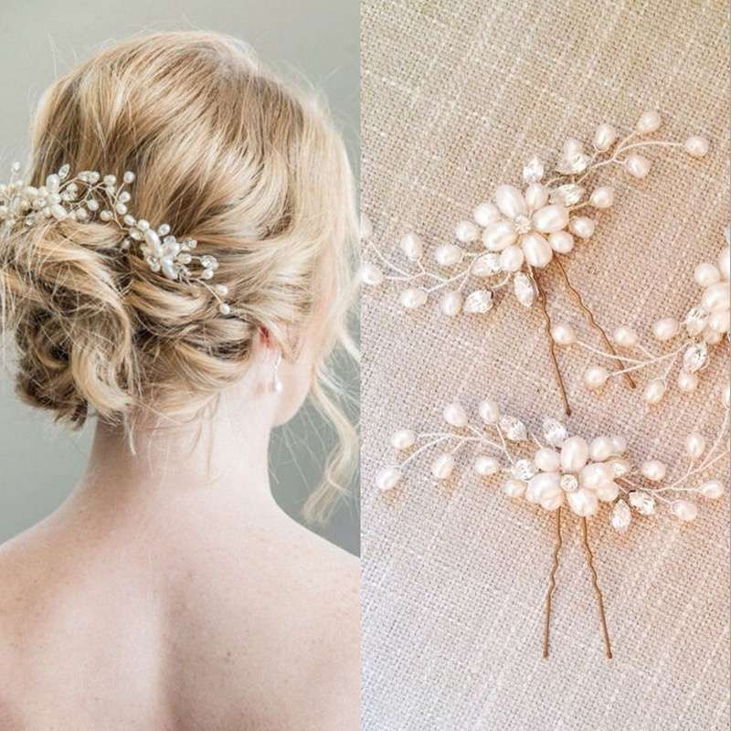 White Pearl Flower Wedding Hairpin