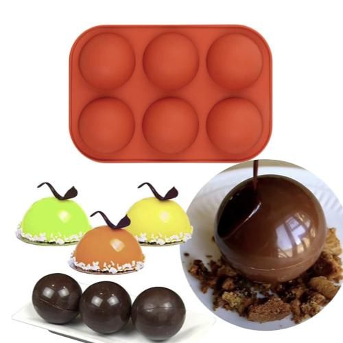 6-Piece Silicone Hemisphere Mold for Ice Chocolate Jelly, Brown