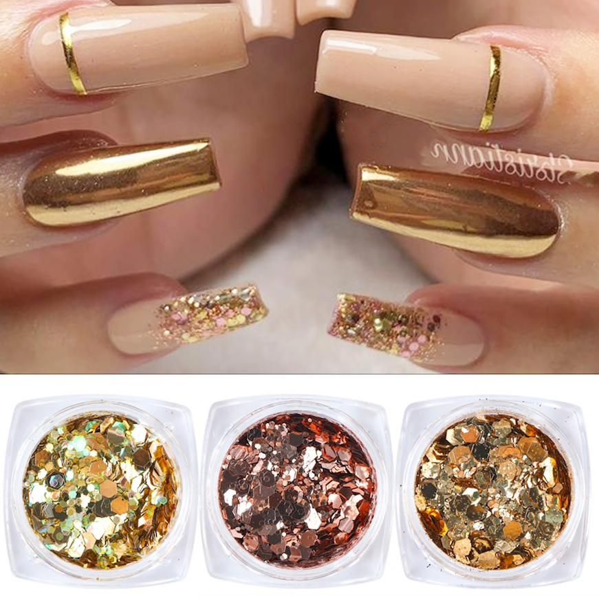 6pcs multi-color nail glitter decorations