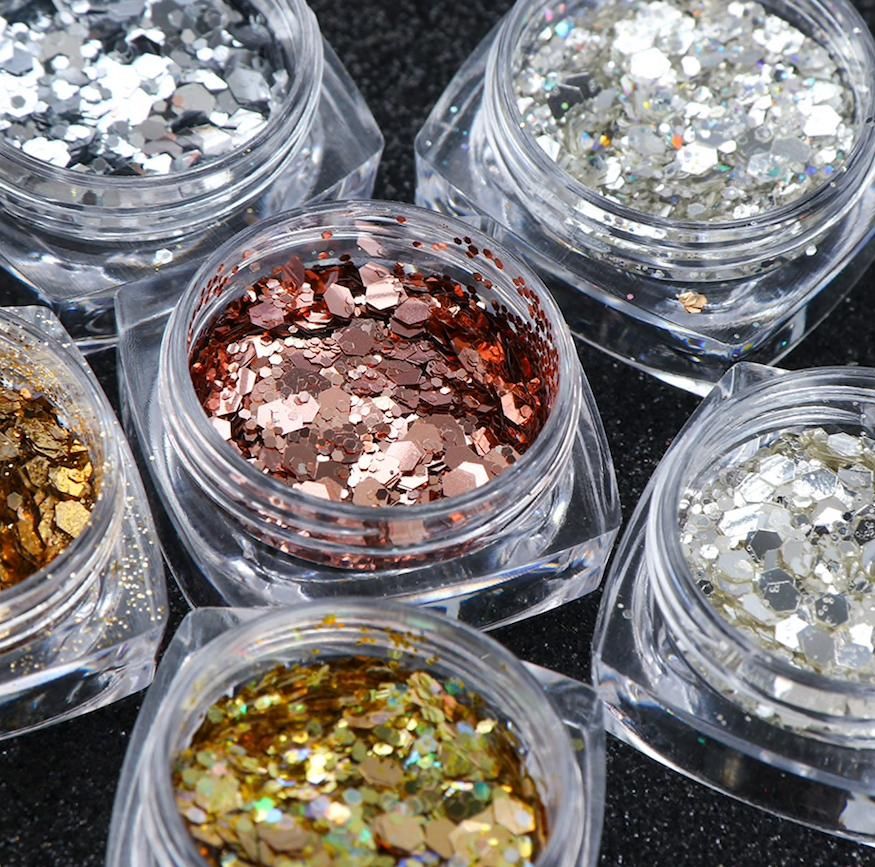 6pcs multi-color nail glitter decorations