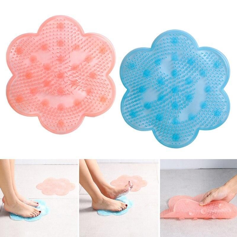 Pink Non-Slip Silicone Foot Massage Pad with Suction for Bathroom