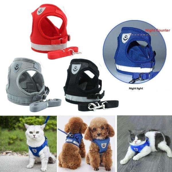 Adjustable Cat and Dog Harness, L, Blue