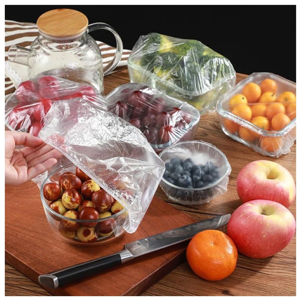 100-pack Elastic Food Covers, Transparent