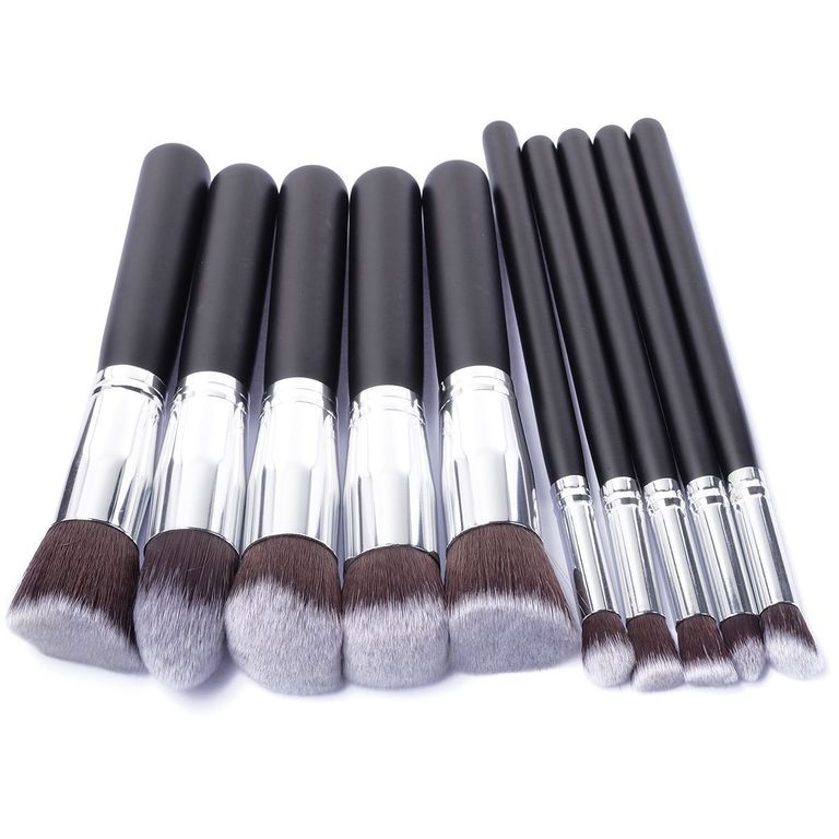 10pcs Professional Makeup Brushes Set, Silver Black