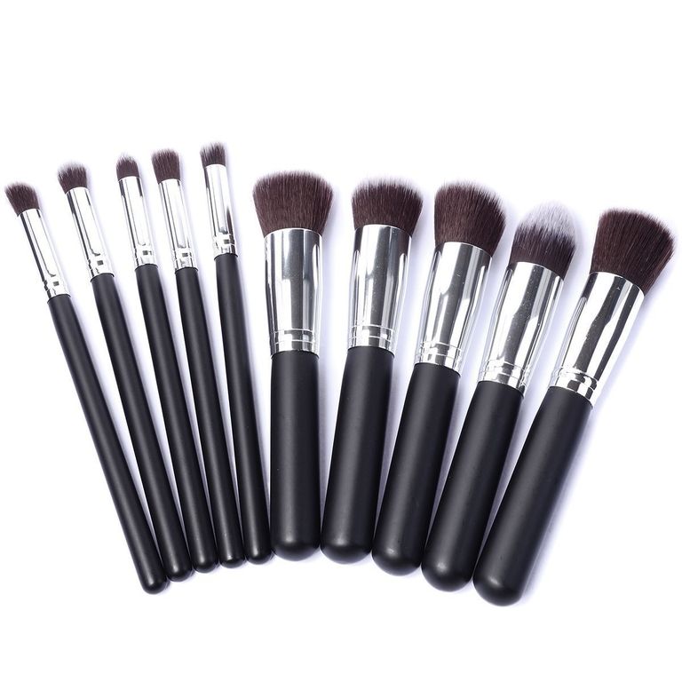 10pcs Professional Makeup Brushes Set, Silver Black