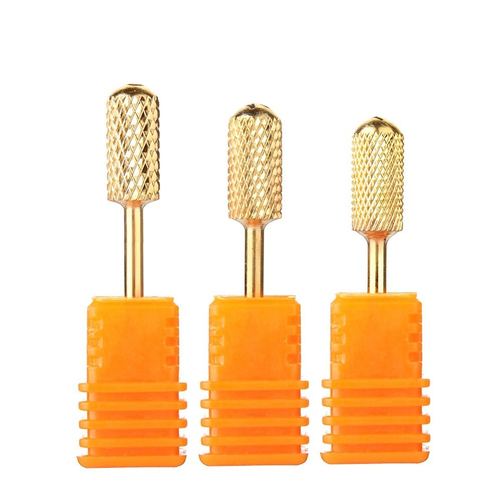 Electric file bits, 3 sizes, rounded fin grit gold drill bits