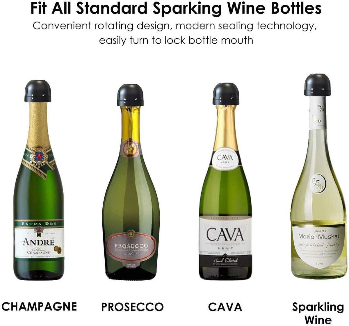2 Champagne Cork Stoppers, Vacuum Sealer for Wine Bottles