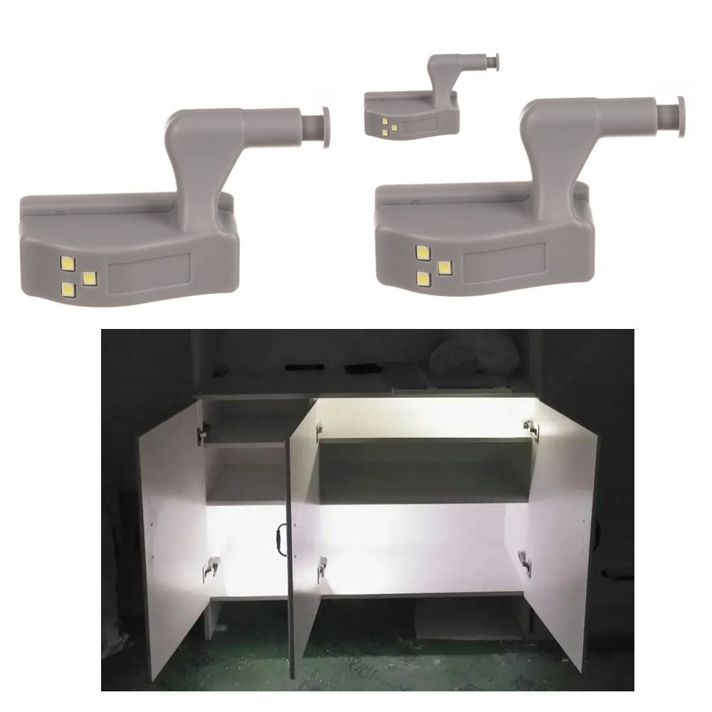 3-pack Universal LED Hinge Sensor Light for Cabinet Wardrobe Kitchen Night Light, Grey