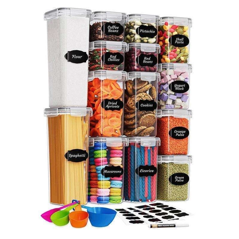 14-Pack Airtight Storage Containers for Organized Pantry, Transparent