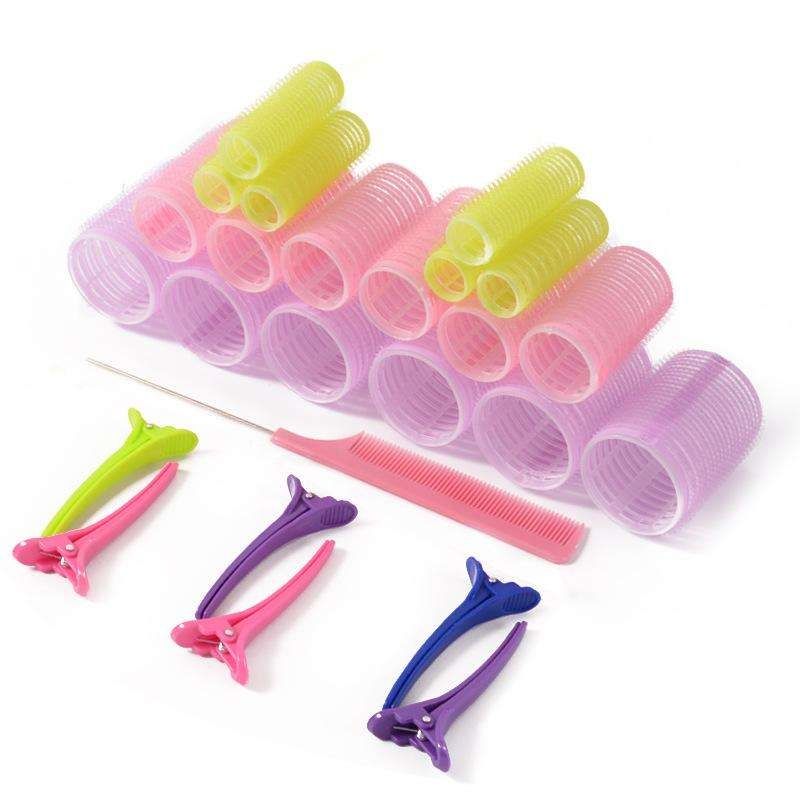 25-pack MultiColor Hair Rollers Clips Comb with Dividers