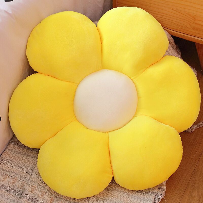 Yellow Flower Floor Pillow Plush Cushion for Kids Reading Nook and TV, 30cm