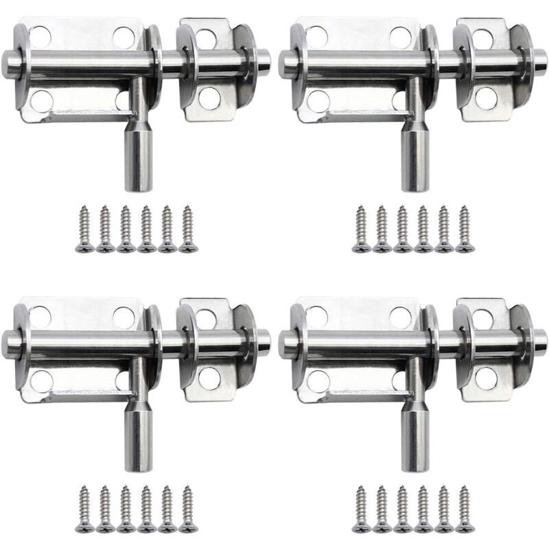 4 Pieces Mini Stainless Steel Sliding Door Latches Safety Door Latches with Screws for Bathroom Door Wooden Door Pet Door Bedroom, 65mm