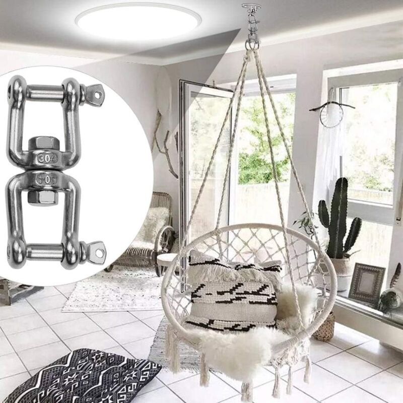 Double Ended Swivel Hook M8 Heavy Duty 360 Rotating Hook Stainless Steel Hanging with Removable Loops for Gym Sandbag Rope Chair Hammock Trapeze Yoga