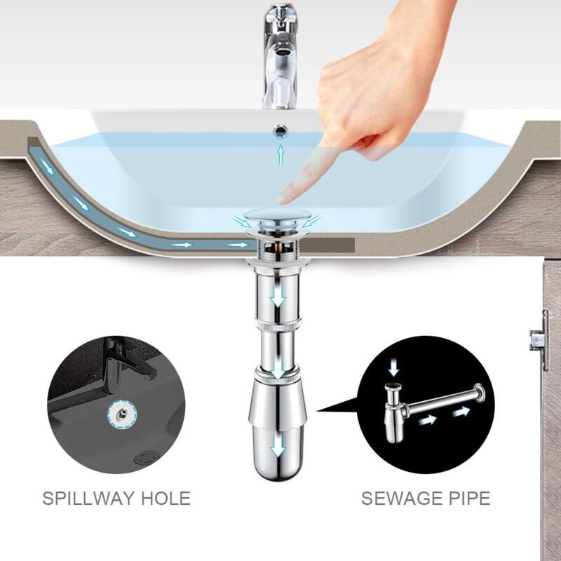 Metal Basin Pop up Drain, Slotted Bathroom Sink Drain Stopper, Chrome, Small, Silver
