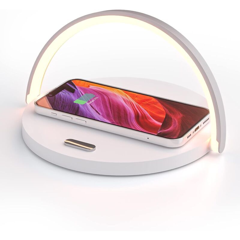 Wireless Charger Bedside Lamp LED Touch Night Light with QC3.0 10W Induction Charger, White
