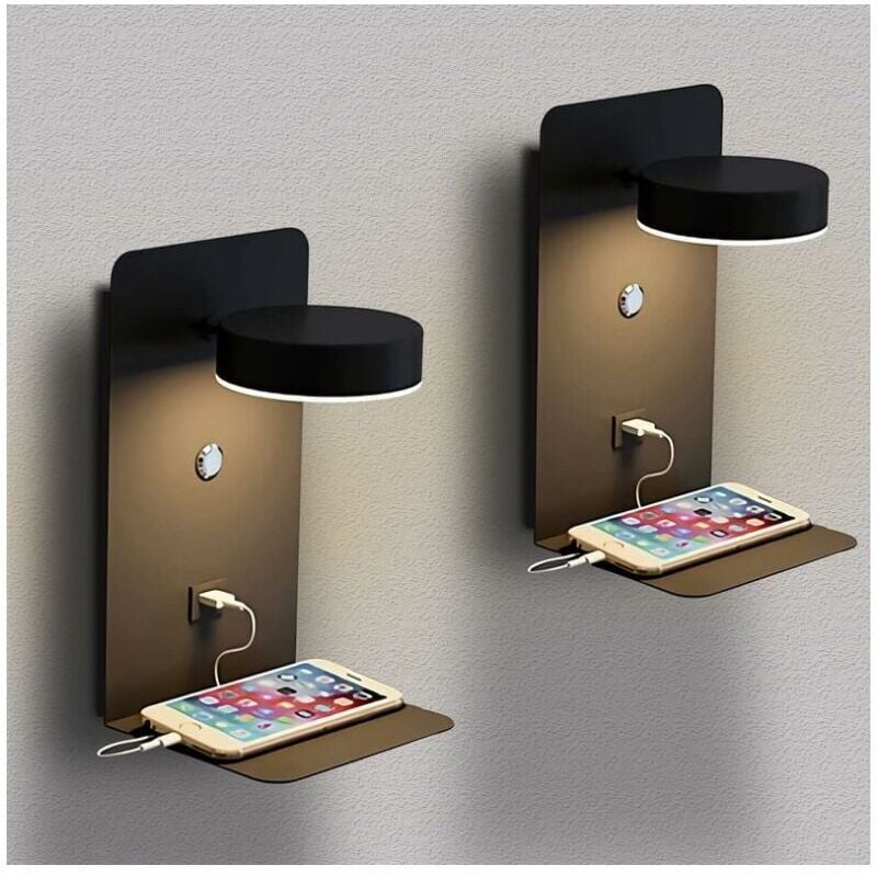 2 Pack Indoor LED Wall Lights with USB Port Switch and 330 Degree Rotatable Reading Lamp, 12W