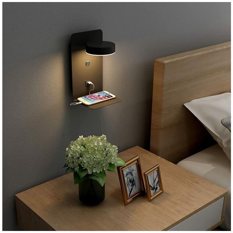 2 Pack Indoor LED Wall Lights with USB Port Switch and 330 Degree Rotatable Reading Lamp, 12W