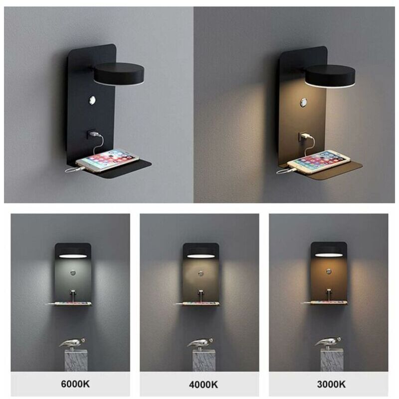 2 Pack Indoor LED Wall Lights with USB Port Switch and 330 Degree Rotatable Reading Lamp, 12W