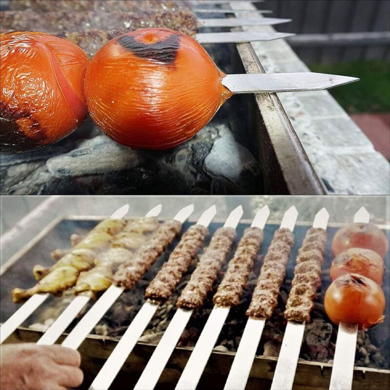 8 Pack Barbecue Utensil, Barbecue Skewers, Extra Long Stainless Steel Skewers with Solid Wood Handle, 50cm