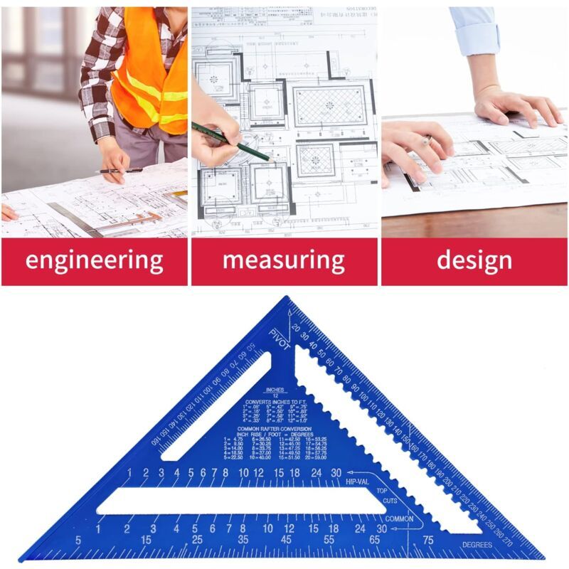 Multi Function Carpenter Square Metal Aluminum Ruler Protractor Guide, 180mm