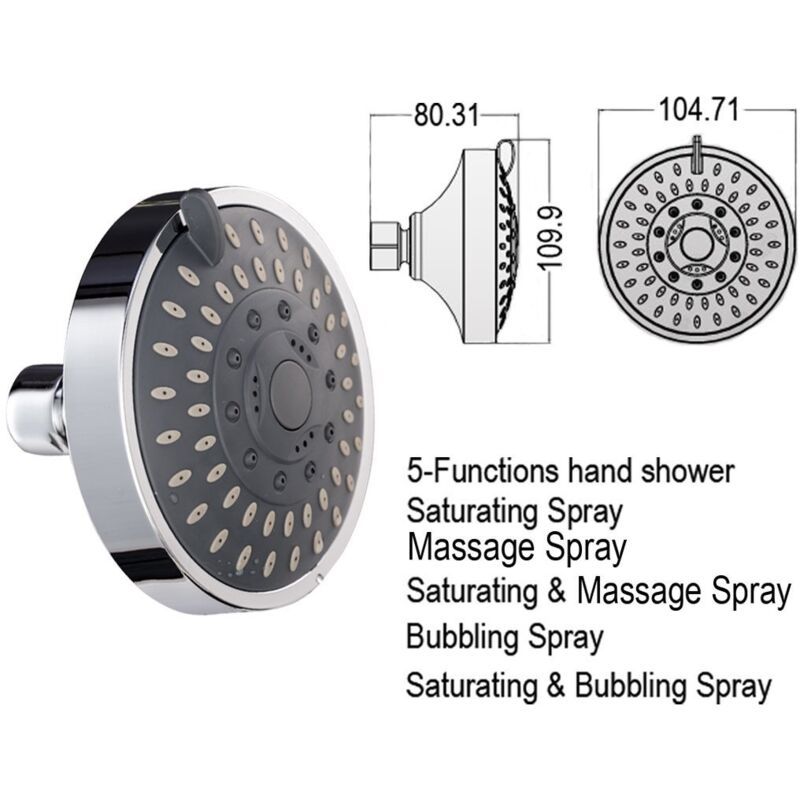 Adjustable Chrome Shower Head, Steel Round Rain Shower Head Mirror Face Shower Head