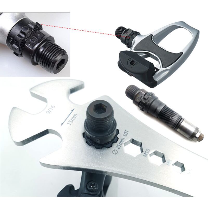 Bicycle Pedal Wrench, Bicycle Pedal Wrench with Extra Long Handle, Multi Purpose Pedal Removal Tool, 0.5625 and Hex Hole, 15mm, 10mm, 8mm, 6mm
