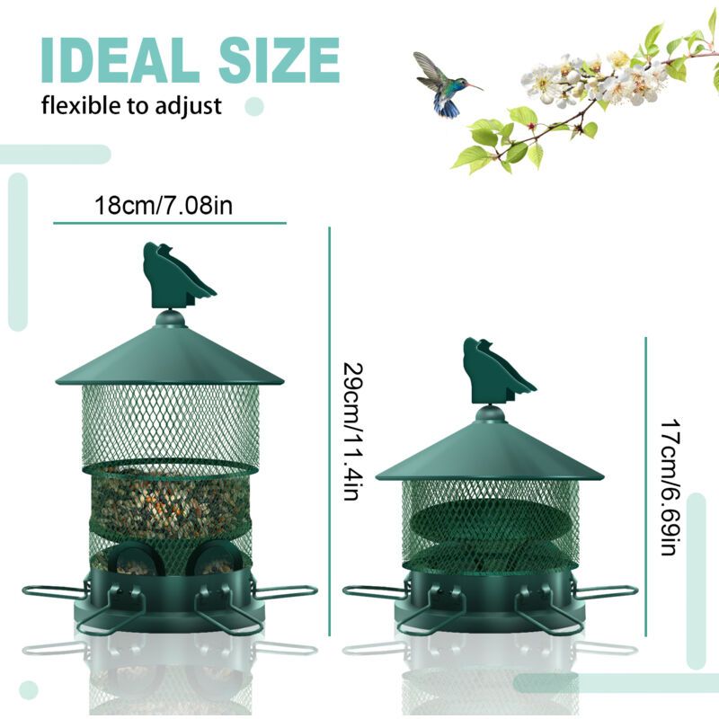 Metal Bird Feeder, Squirrel Resistant Hanging Bird Feeder with 4lbs Seed Capacity for Outdoor Garden Decor, Attracts Birds