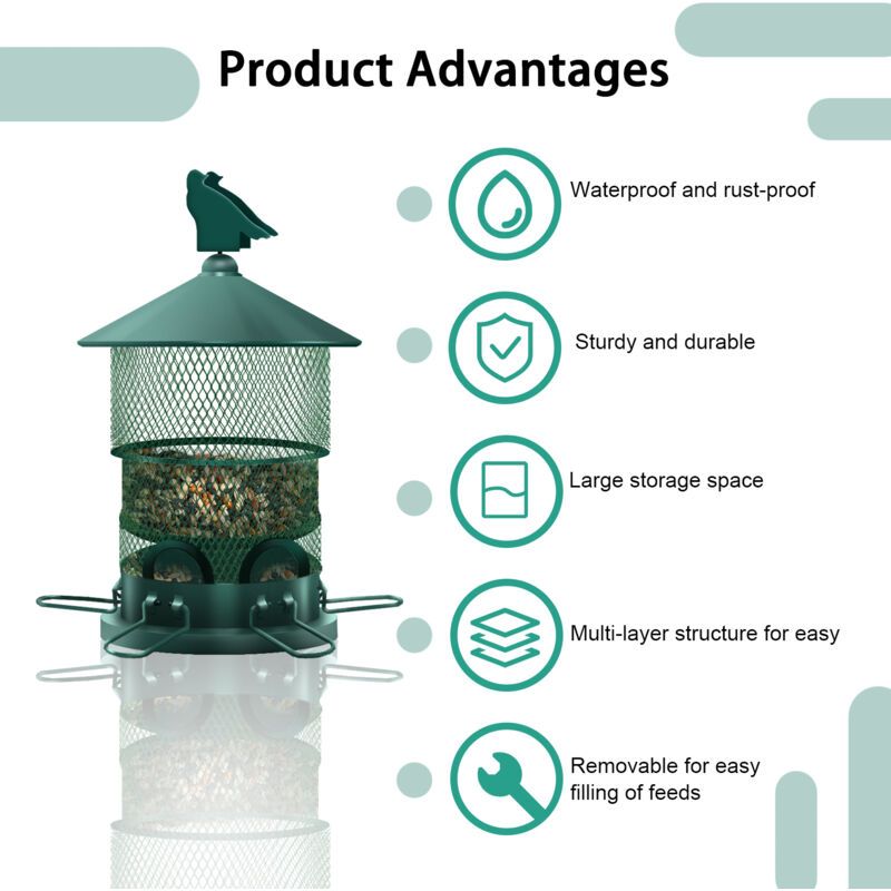 Metal Bird Feeder, Squirrel Resistant Hanging Bird Feeder with 4lbs Seed Capacity for Outdoor Garden Decor, Attracts Birds