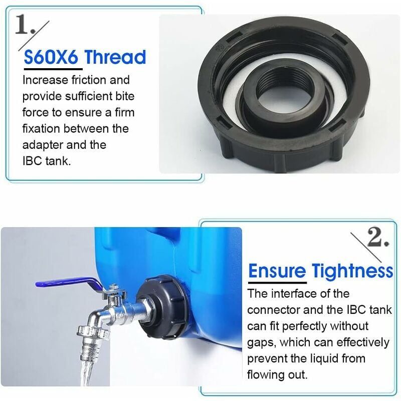 IBC Drain Tank Adapter S60x6 Tap Valve 0.75 Inch Ball Valve Water Tank Adapter