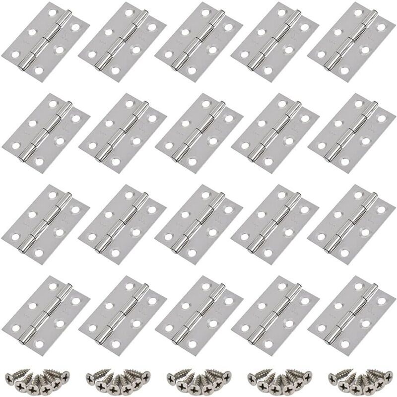 20 Pieces Hinges Stainless Steel Hinges, Door Hinge, Flat Folding Hinge Holes, Cabinet Drawer Hinge, Window Hinge Connectors, Box Cabinet Hinge Silver