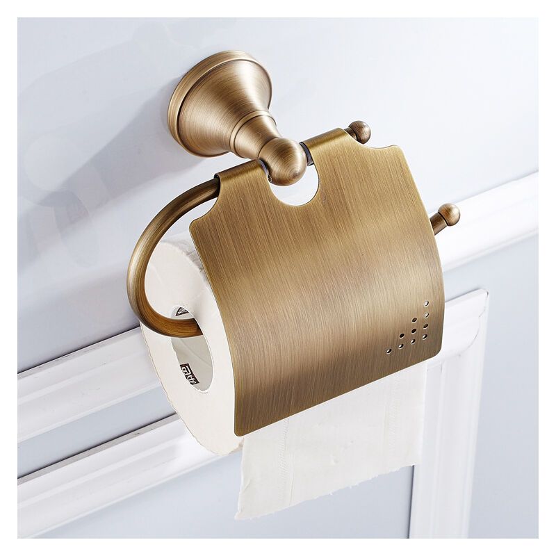 Toilet Paper Holder Retro Toilet Paper Holder with Brass Lid Wall Mounted Roll Holder