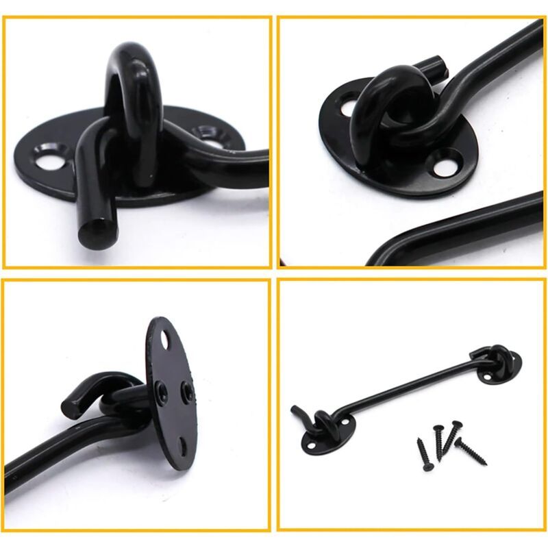 2 Pieces Cabin Hook Eye Door Latch Stainless Steel with 3 Inch Screws for Shed Door Garage Doors Black