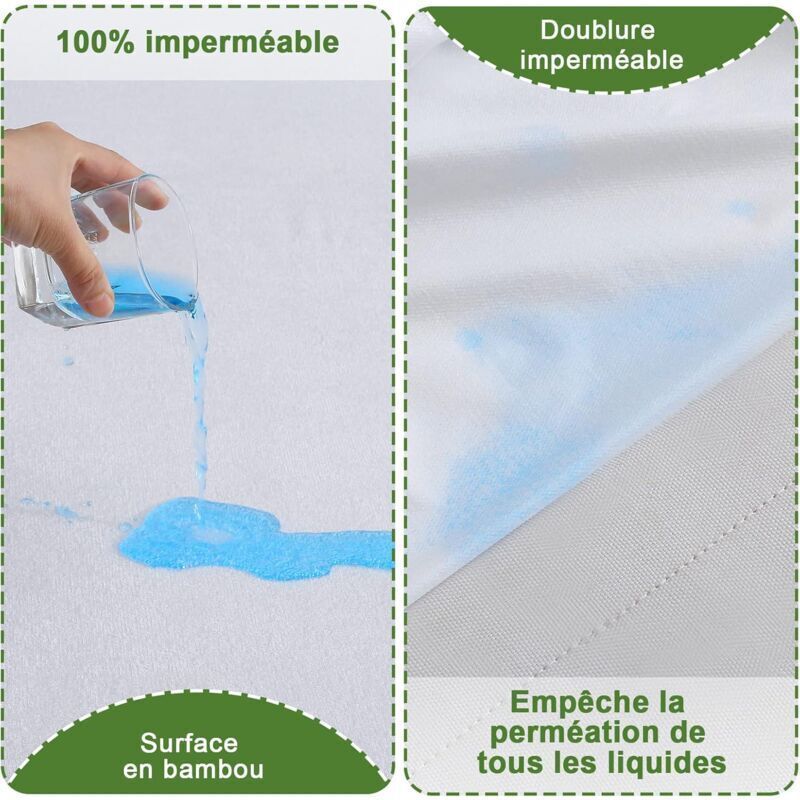 Waterproof Bamboo Mattress Protector, Soft and Hypoallergenic, Anti-Dust Mite and Bacteria, Breathable, 200 x 200 cm, 30 cm