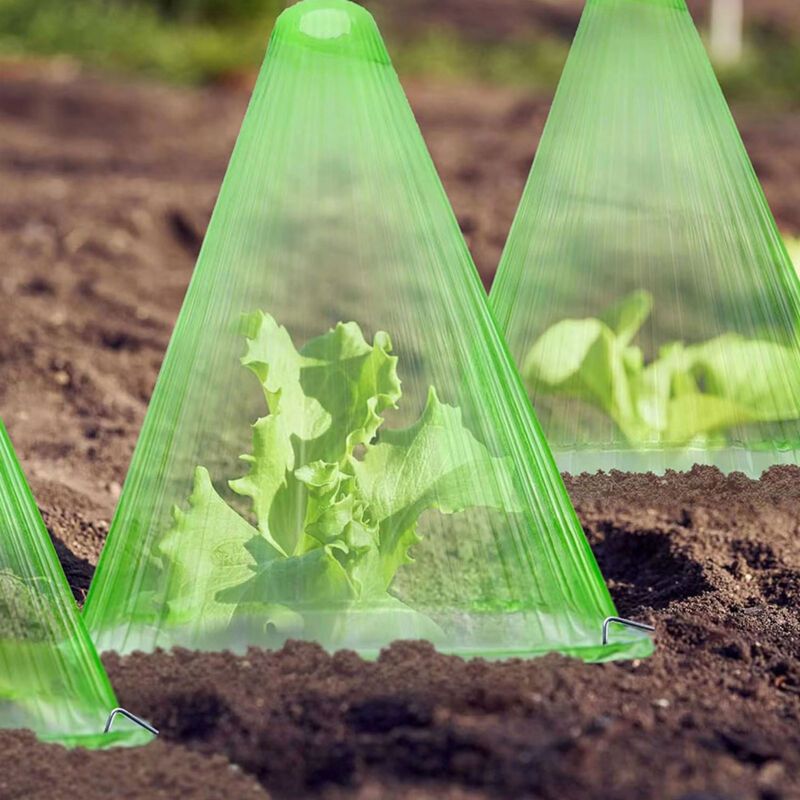 20 Pack Reusable Green Plastic Plant Covers, Garden Cloches with 40 Stakes for Flowers and Vegetables