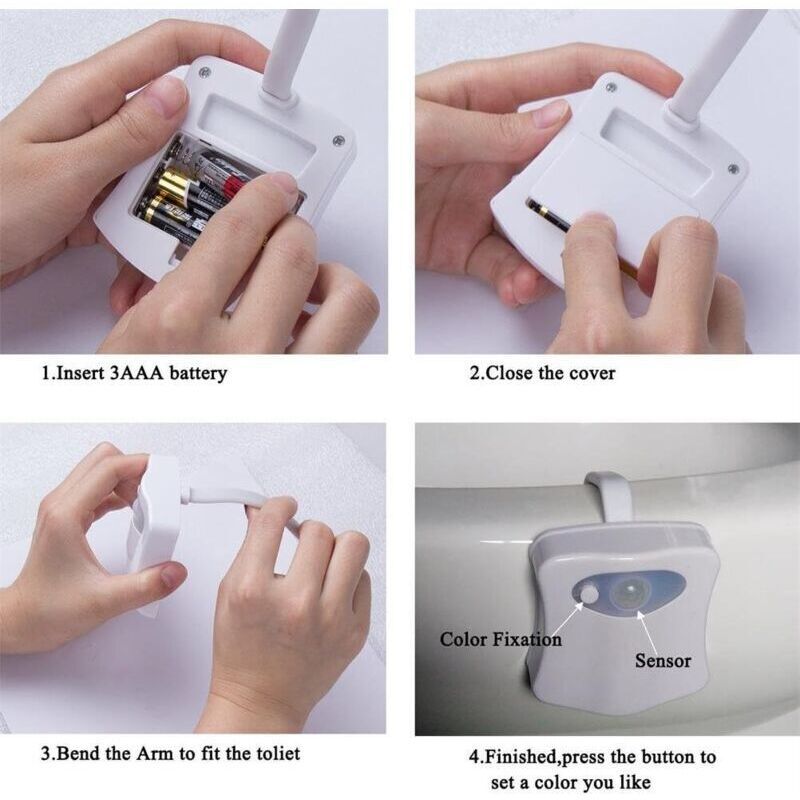 Toilet Light, LED Night Light for Toilet Bathroom PIR Sensor Detector 8 Color Changing Lighting, Only Activates in the Dark