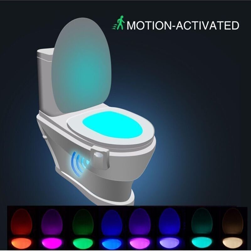 Toilet Light, LED Night Light for Toilet Bathroom PIR Sensor Detector 8 Color Changing Lighting, Only Activates in the Dark