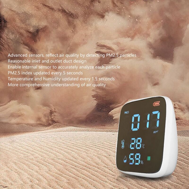 Indoor PM2.5 Air Quality Monitor, Mini Portable Smart Sensor, Temperature and Humidity Tester with Built-in Alarm