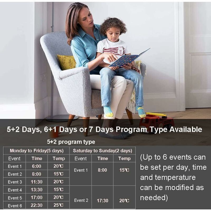 16A Programmable Electric Underfloor Heating Thermostat with Sensor Digital Room Thermostat Underfloor Heating Controller LCD Touch Screen