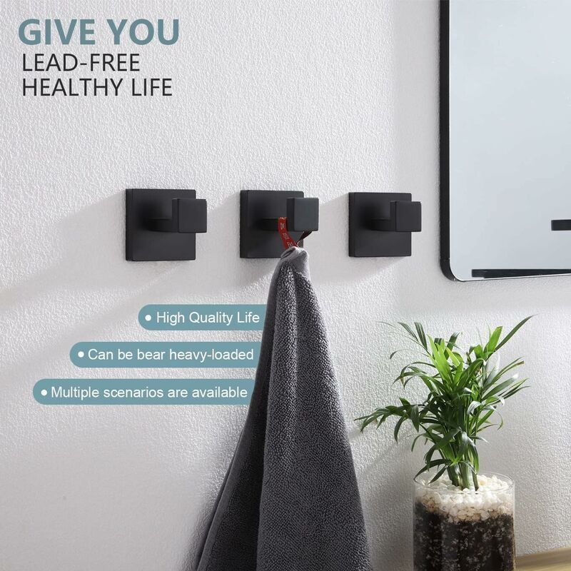 3 Pack Robe and Towel Hooks, Stainless Steel Home Hooks and Coat Hooks Bathroom Hardware Wall Mounted, Matte Black