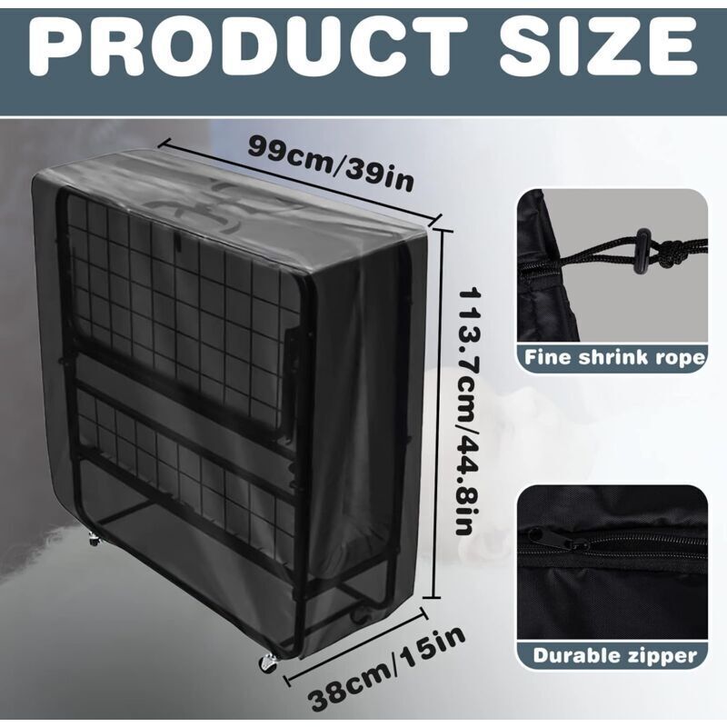 Adjustable, Waterproof, Dustproof Storage Cover for Folding Bed, Multi-Functional Indoor Outdoor Protective Cover, 99 x 38 x 114 cm