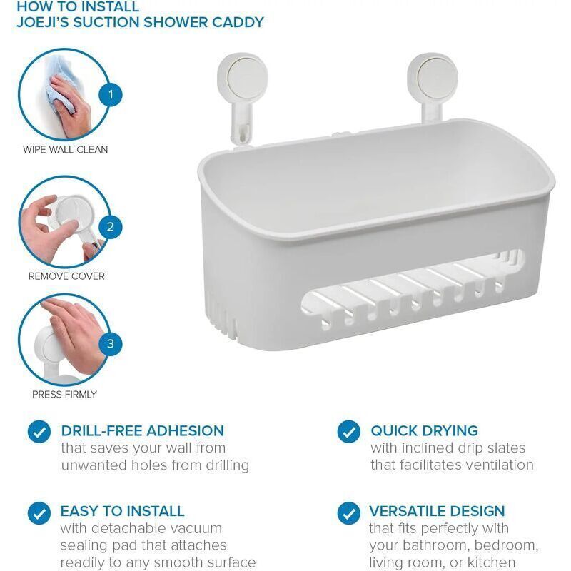 Shower Caddy, Suction Cup Shower Caddy No Drilling Suction Cup Removable Shower Basket for Bathroom Shower and Kitchen Storage Basket for Shampoo