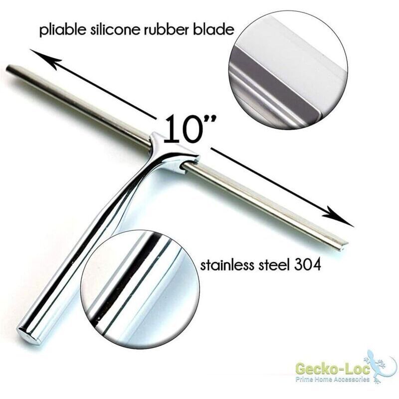 Bathroom Shower Squeegee with Suction Cup Hook for Glass, Mirror, Door Cleaning Rustproof Stainless Steel