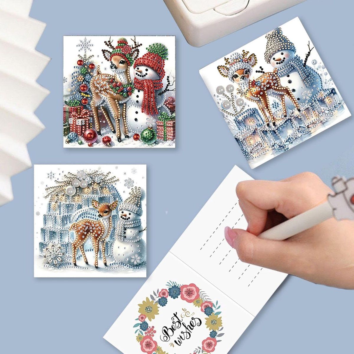 6 Pack Christmas Diamond Painting Cards Kit, DIY Greeting Cards With Envelopes, Round Drill Rhinestone Craft Set For Kids And Adults, Winter Animals